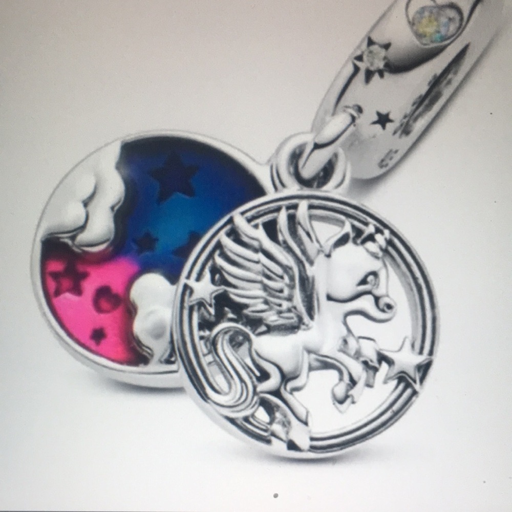 Silver Pegasus Charm with Blue and Pink Enamel